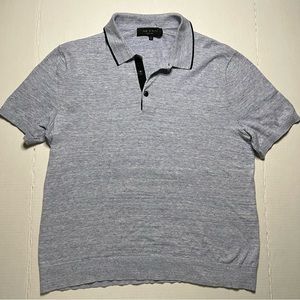 Rag & Bones Polo Shirt Mens Large Light Blue Casual Preppy Lucas Contrast Tipped
